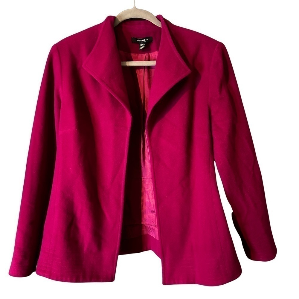 Vintage Louben Women’s Bright Pink Fuchsia Wool Open Cardigan Jacket Sz 14W